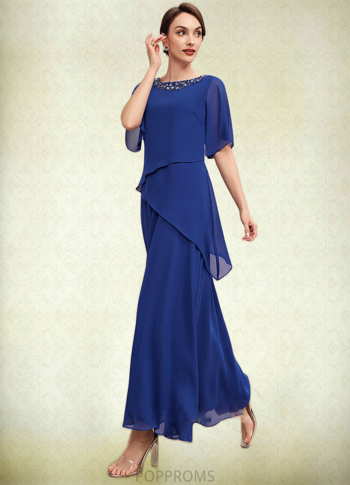 Taryn A-Line Scoop Neck Ankle-Length Chiffon Mother of the Bride Dress With Beading PP6126P0014544