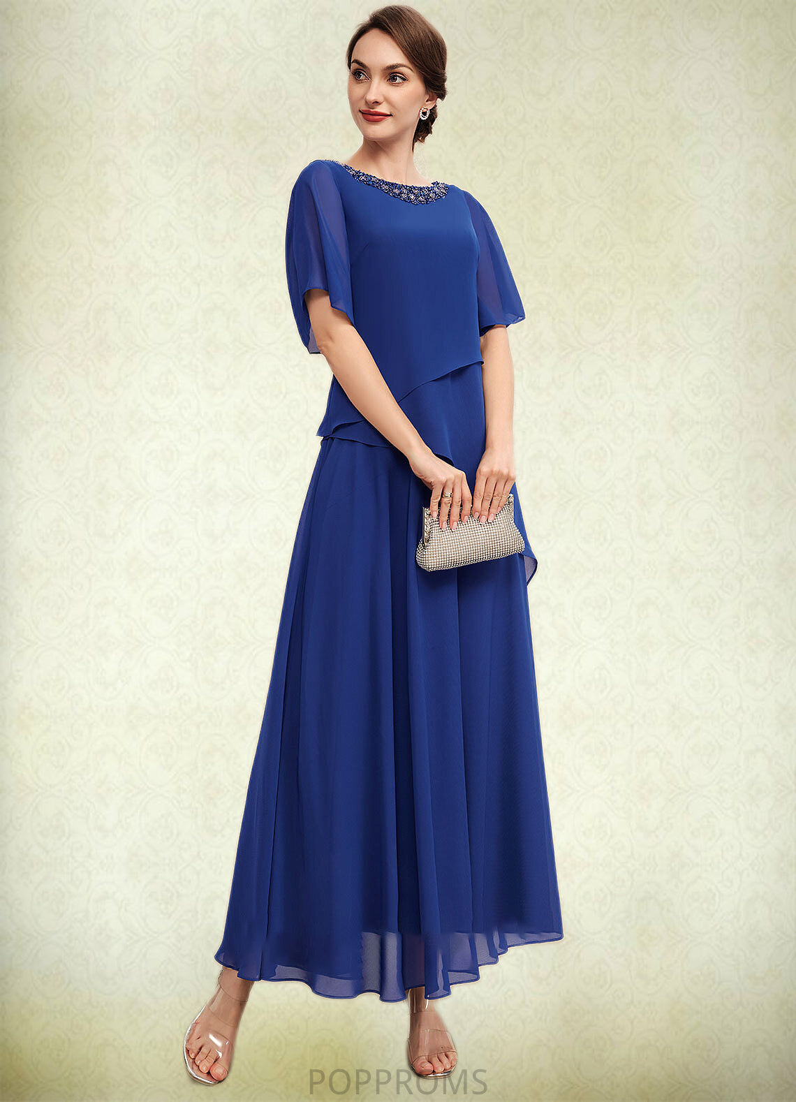 Taryn A-Line Scoop Neck Ankle-Length Chiffon Mother of the Bride Dress With Beading PP6126P0014544