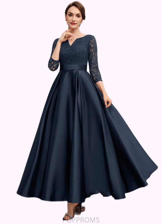 Jaidyn A-Line V-neck Ankle-Length Satin Lace Mother of the Bride Dress With Beading PP6126P0014545