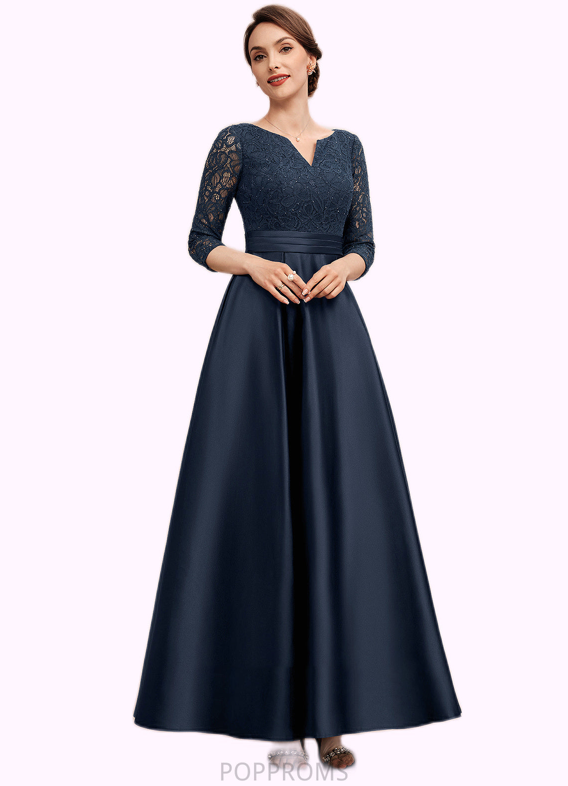 Jaidyn A-Line V-neck Ankle-Length Satin Lace Mother of the Bride Dress With Beading PP6126P0014545