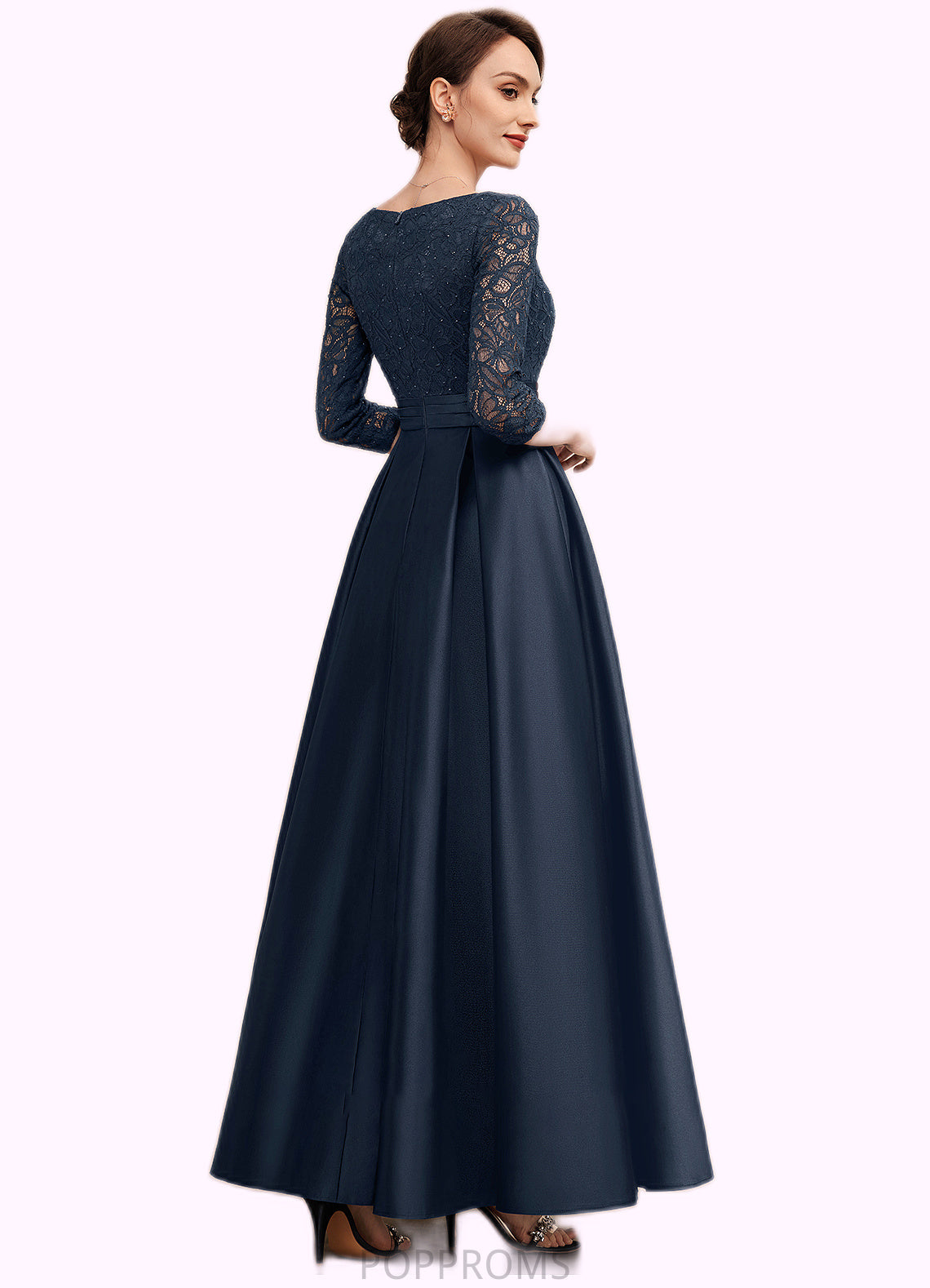 Jaidyn A-Line V-neck Ankle-Length Satin Lace Mother of the Bride Dress With Beading PP6126P0014545