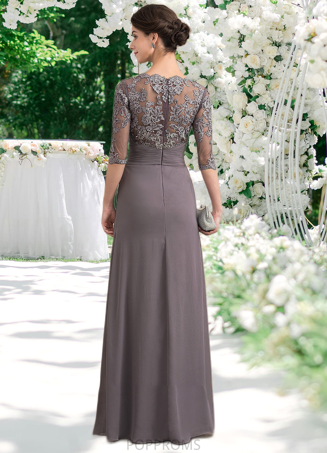 Barbara A-Line Scoop Neck Floor-Length Chiffon Lace Mother of the Bride Dress With Beading Sequins PP6126P0014546