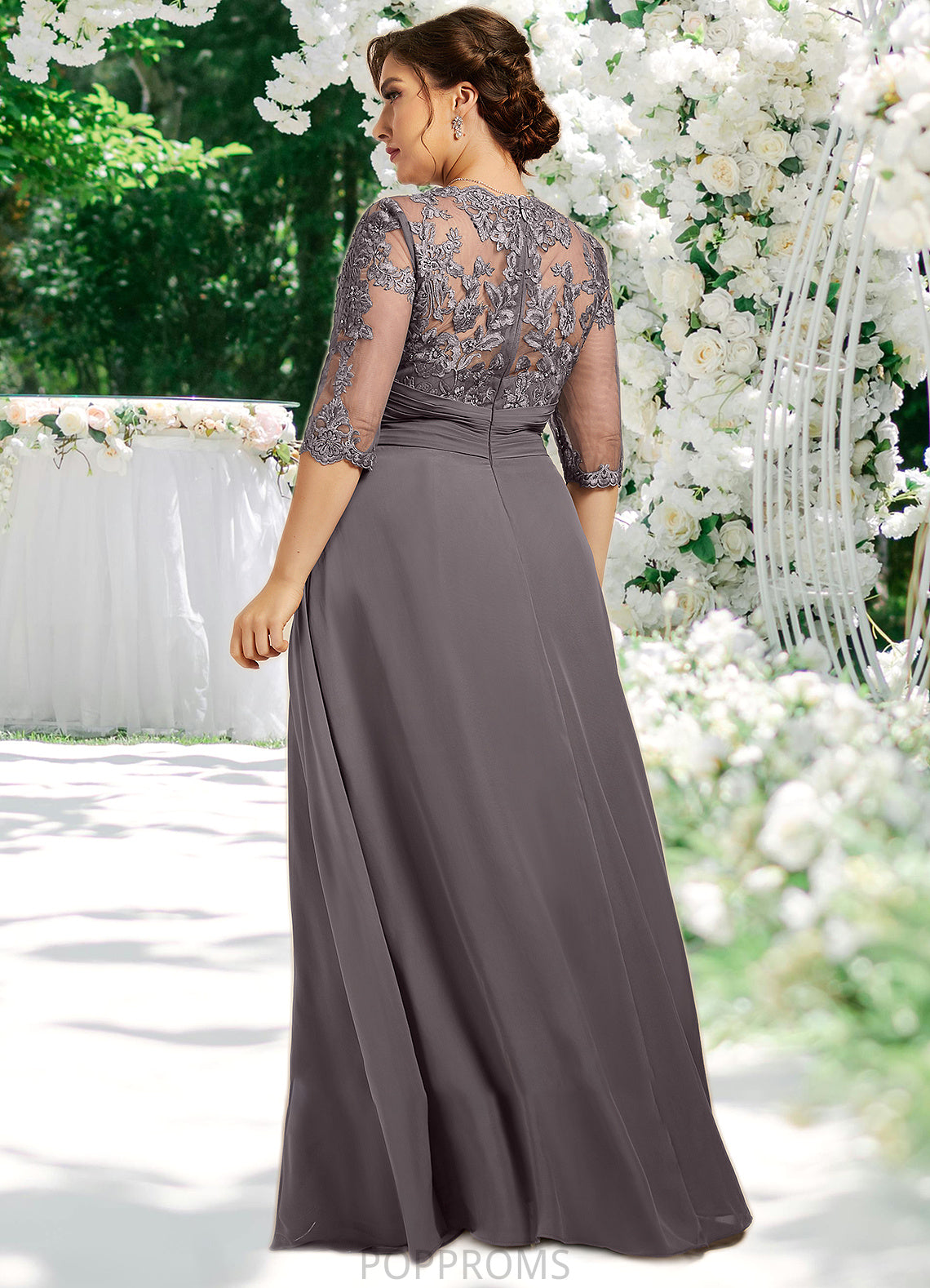 Barbara A-Line Scoop Neck Floor-Length Chiffon Lace Mother of the Bride Dress With Beading Sequins PP6126P0014546