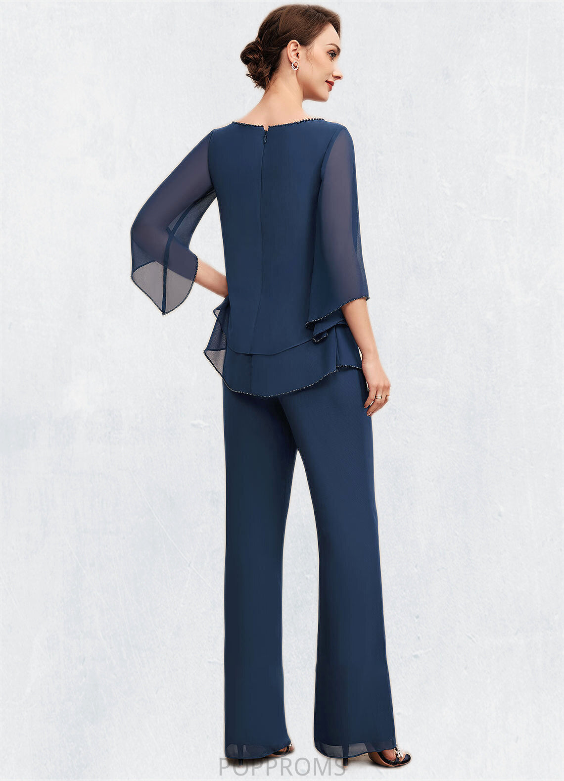 Nova Jumpsuit/Pantsuit Scoop Neck Floor-Length Chiffon Mother of the Bride Dress With Beading PP6126P0014548