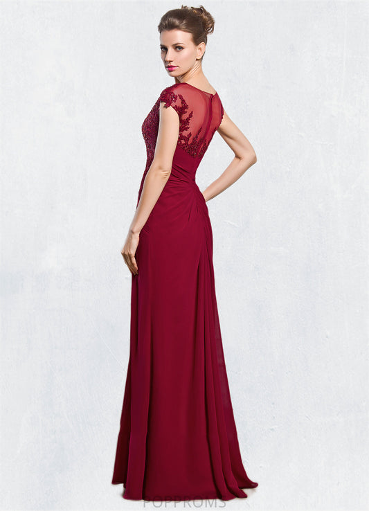 Aurora Sheath/Column Scoop Neck Floor-Length Chiffon Mother of the Bride Dress With Ruffle Beading Appliques Lace Sequins Split Front PP6126P0014549