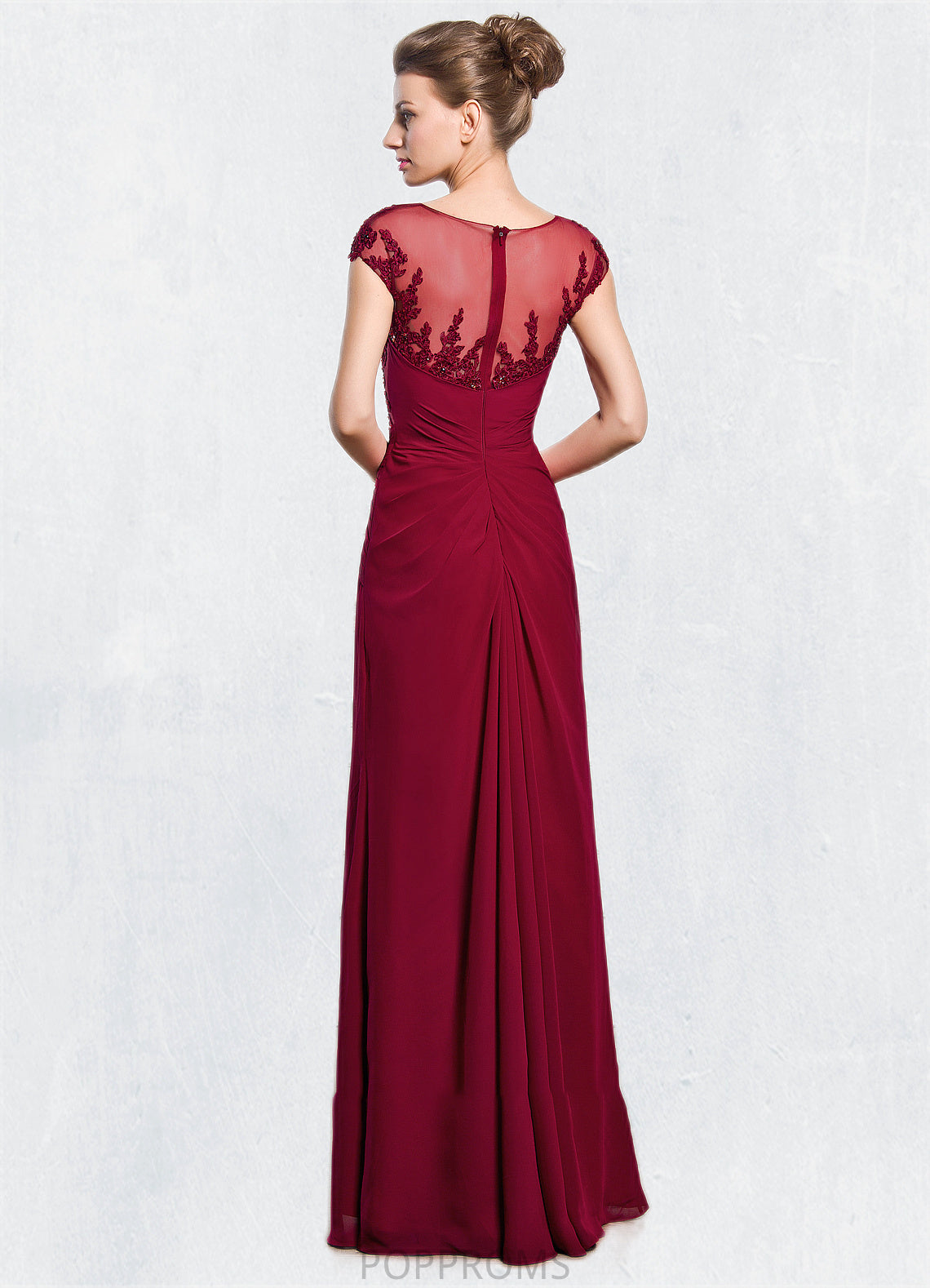 Aurora Sheath/Column Scoop Neck Floor-Length Chiffon Mother of the Bride Dress With Ruffle Beading Appliques Lace Sequins Split Front PP6126P0014549