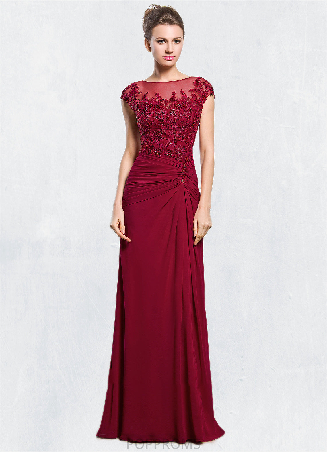 Aurora Sheath/Column Scoop Neck Floor-Length Chiffon Mother of the Bride Dress With Ruffle Beading Appliques Lace Sequins Split Front PP6126P0014549