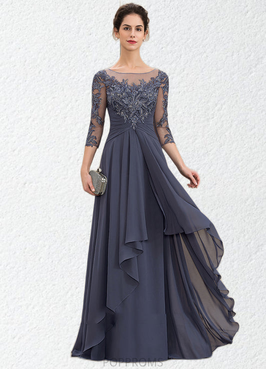 Barbara A-Line Scoop Neck Floor-Length Chiffon Lace Mother of the Bride Dress With Cascading Ruffles PP6126P0014550