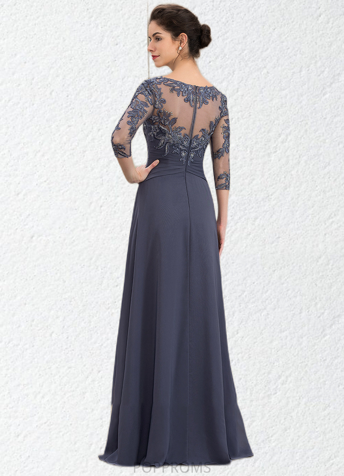 Barbara A-Line Scoop Neck Floor-Length Chiffon Lace Mother of the Bride Dress With Cascading Ruffles PP6126P0014550