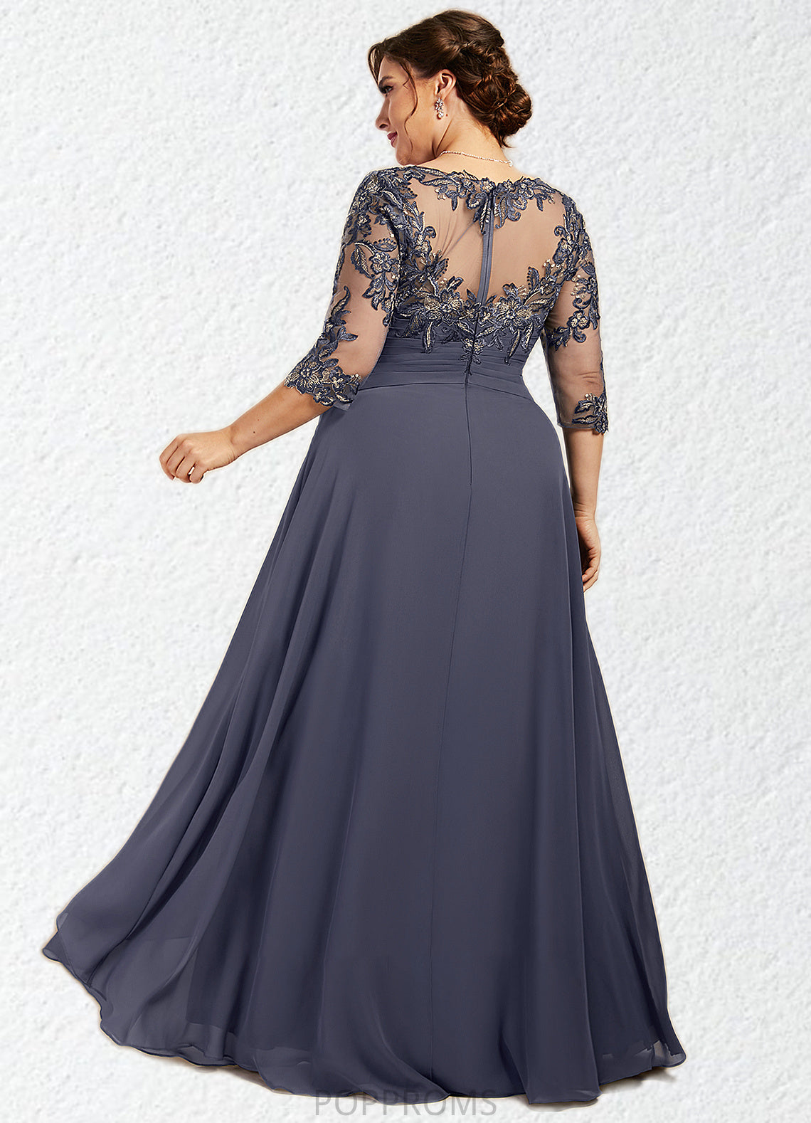 Barbara A-Line Scoop Neck Floor-Length Chiffon Lace Mother of the Bride Dress With Cascading Ruffles PP6126P0014550