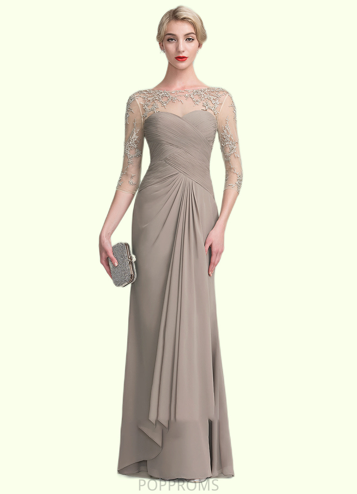 Alice A-Line Scoop Neck Floor-Length Chiffon Lace Mother of the Bride Dress With Beading Sequins Cascading Ruffles PP6126P0014551