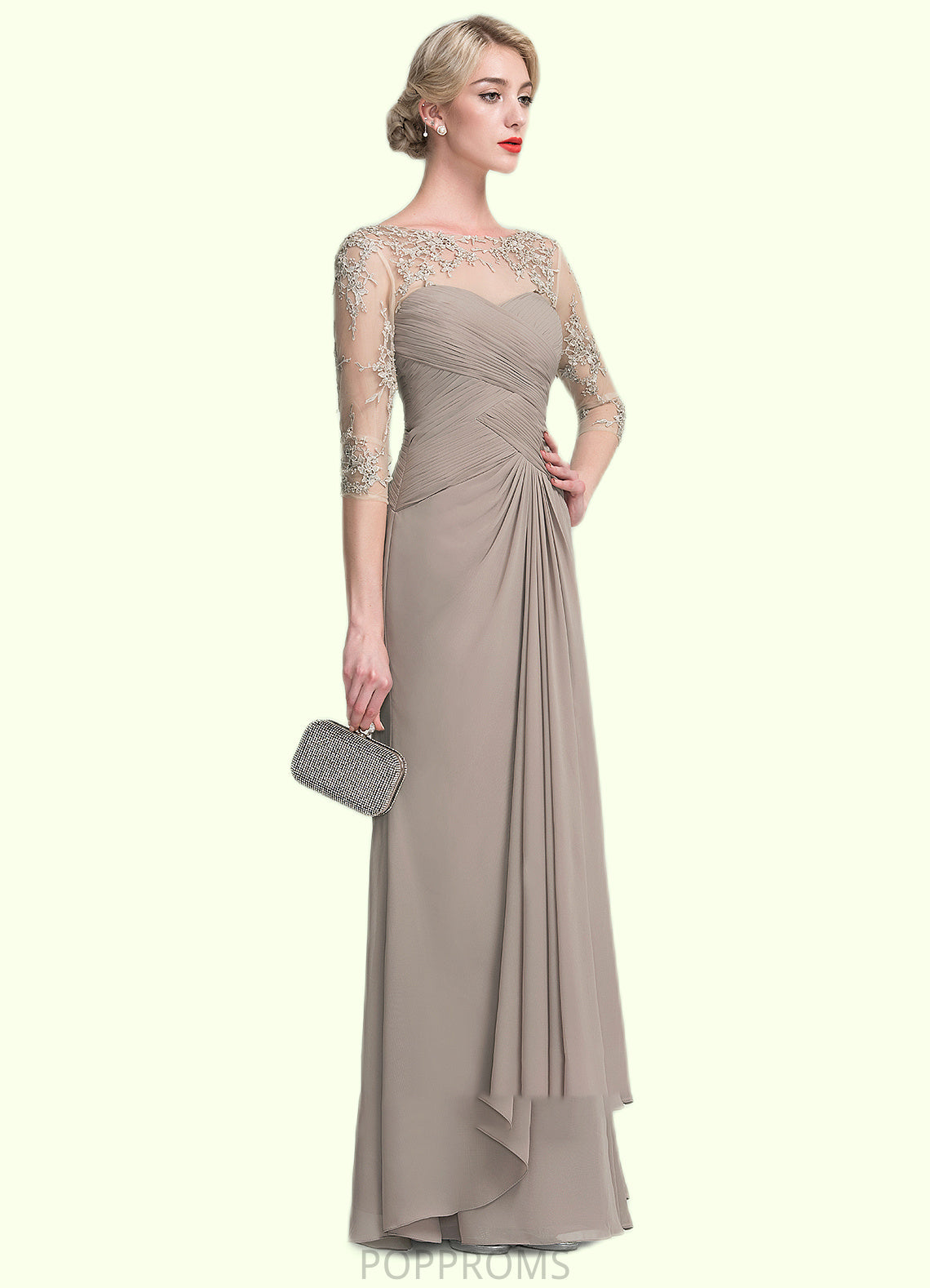 Alice A-Line Scoop Neck Floor-Length Chiffon Lace Mother of the Bride Dress With Beading Sequins Cascading Ruffles PP6126P0014551