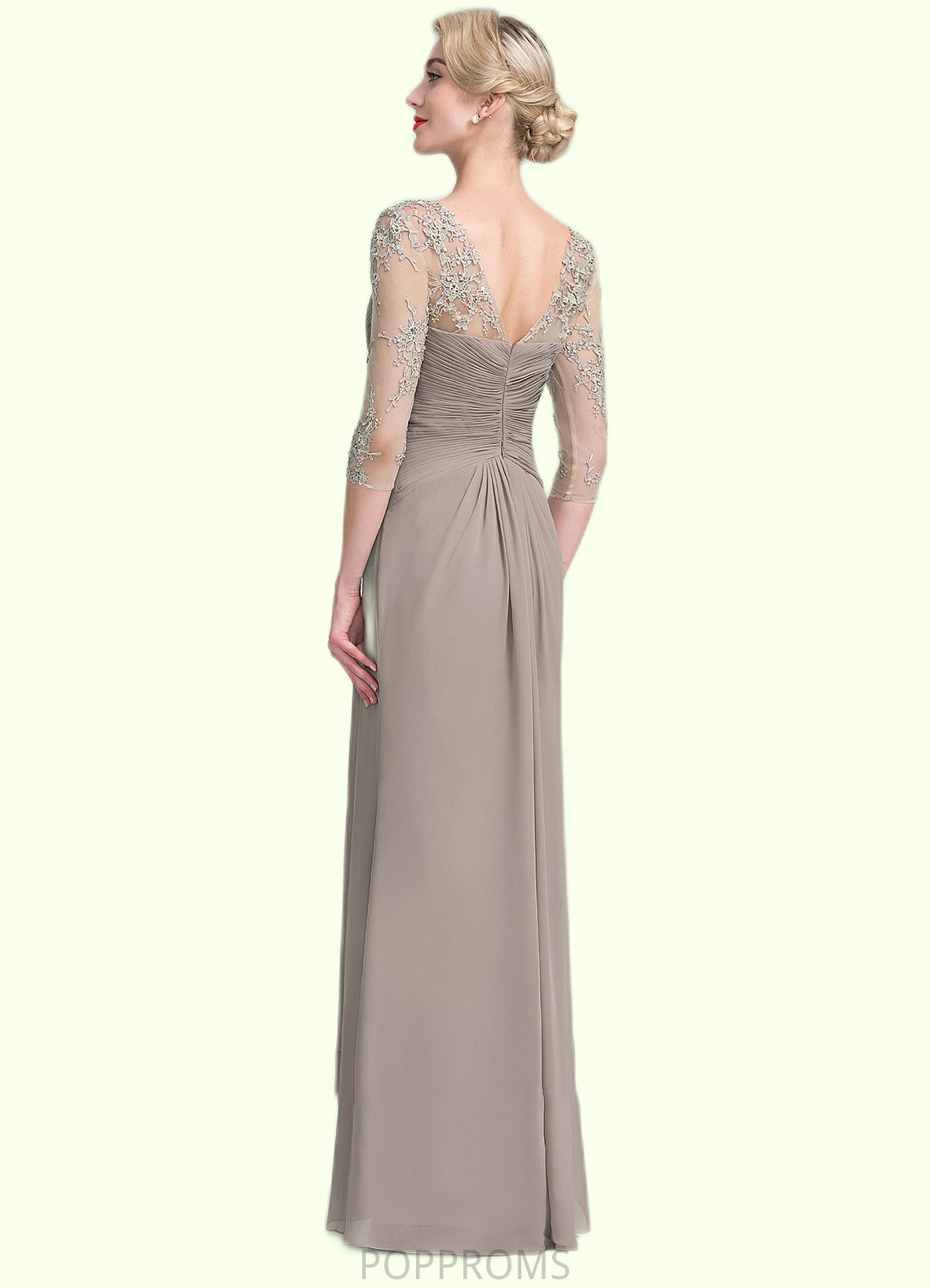 Alice A-Line Scoop Neck Floor-Length Chiffon Lace Mother of the Bride Dress With Beading Sequins Cascading Ruffles PP6126P0014551