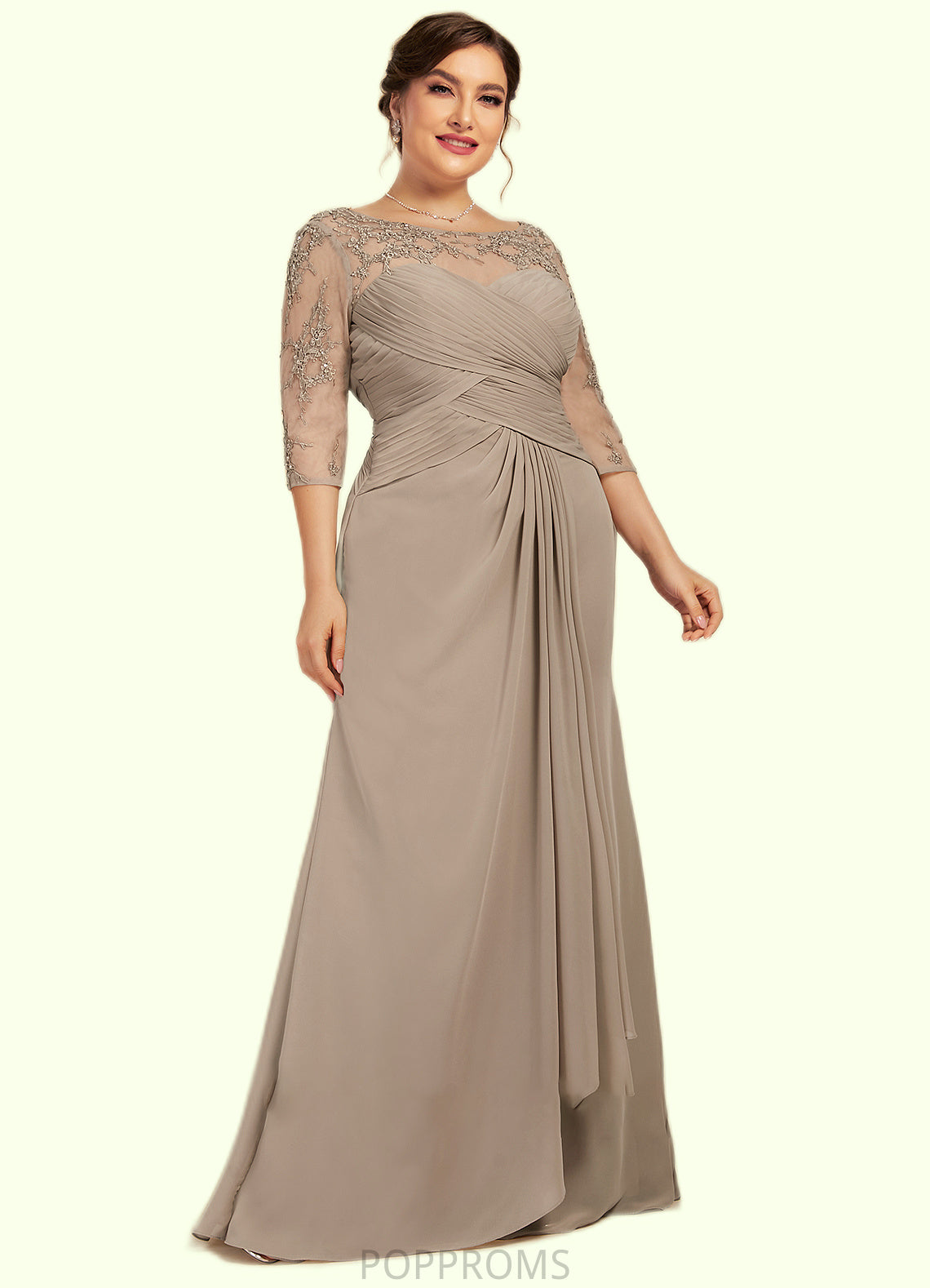 Alice A-Line Scoop Neck Floor-Length Chiffon Lace Mother of the Bride Dress With Beading Sequins Cascading Ruffles PP6126P0014551