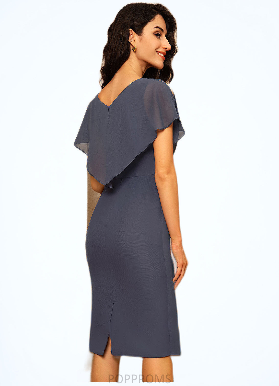 Quinn Sheath/Column V-neck Knee-Length Chiffon Mother of the Bride Dress With Ruffle PP6126P0014552