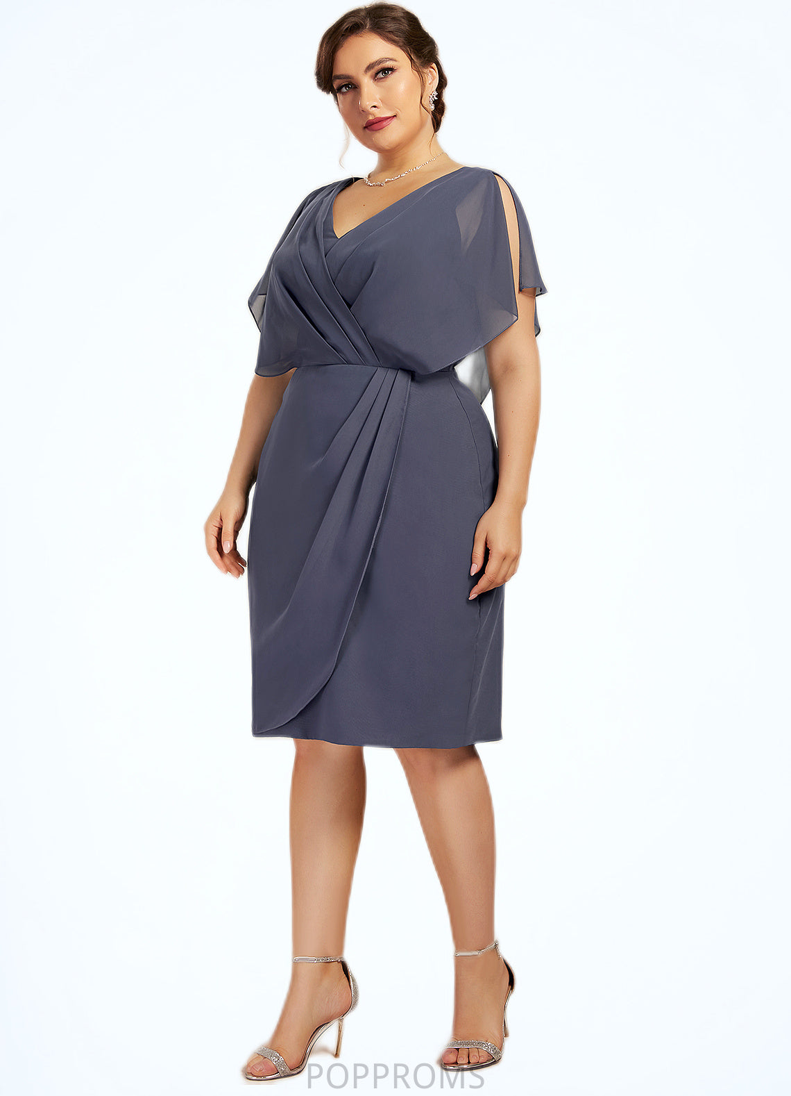 Quinn Sheath/Column V-neck Knee-Length Chiffon Mother of the Bride Dress With Ruffle PP6126P0014552