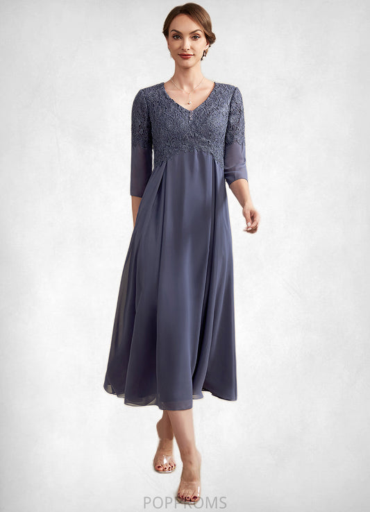 Angel A-line V-Neck Tea-Length Chiffon Lace Mother of the Bride Dress With Beading PP6126P0014554