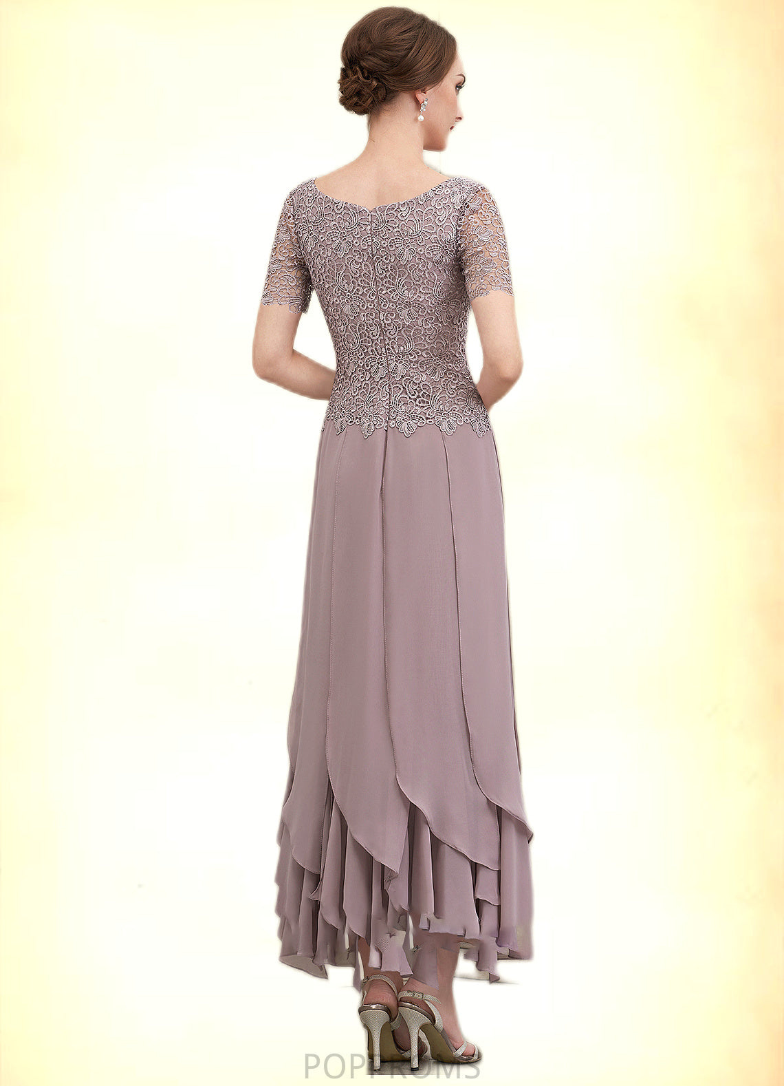 Lilianna A-Line Scoop Neck Ankle-Length Chiffon Lace Mother of the Bride Dress With Cascading Ruffles PP6126P0014555