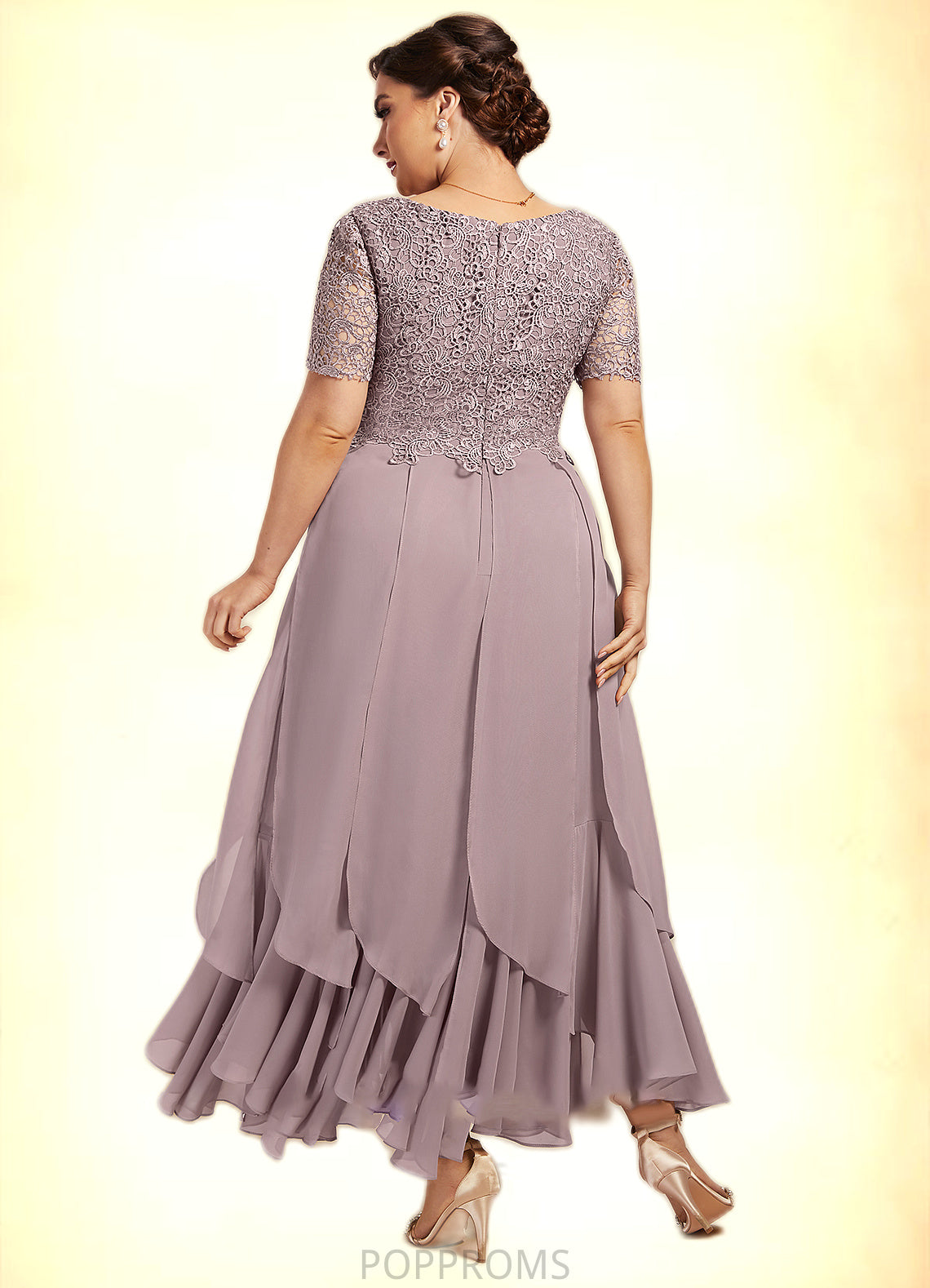 Lilianna A-Line Scoop Neck Ankle-Length Chiffon Lace Mother of the Bride Dress With Cascading Ruffles PP6126P0014555