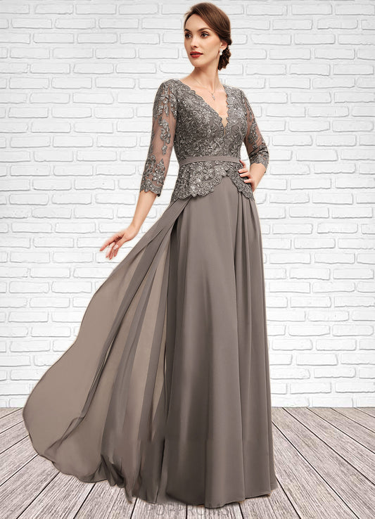 Rhianna A-Line V-neck Floor-Length Chiffon Lace Mother of the Bride Dress With Sequins PP6126P0014574