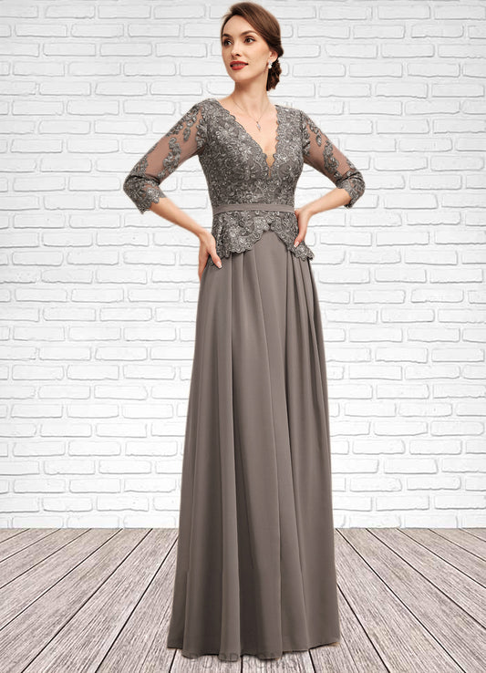 Rhianna A-Line V-neck Floor-Length Chiffon Lace Mother of the Bride Dress With Sequins PP6126P0014574