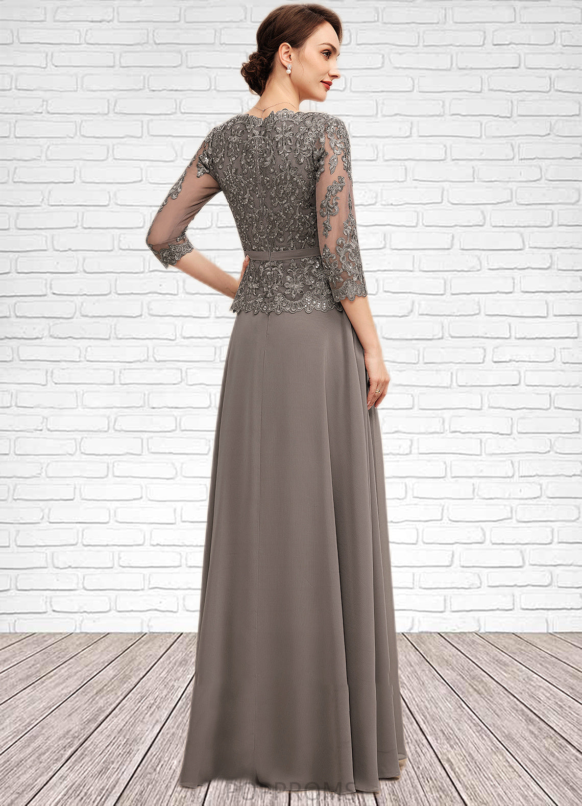 Rhianna A-Line V-neck Floor-Length Chiffon Lace Mother of the Bride Dress With Sequins PP6126P0014574