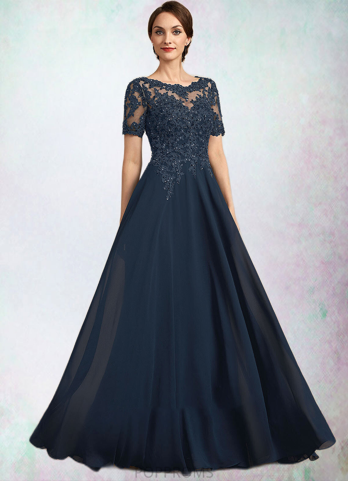 Marilyn A-Line Scoop Neck Floor-Length Chiffon Lace Mother of the Bride Dress With Beading Sequins PP6126P0014577