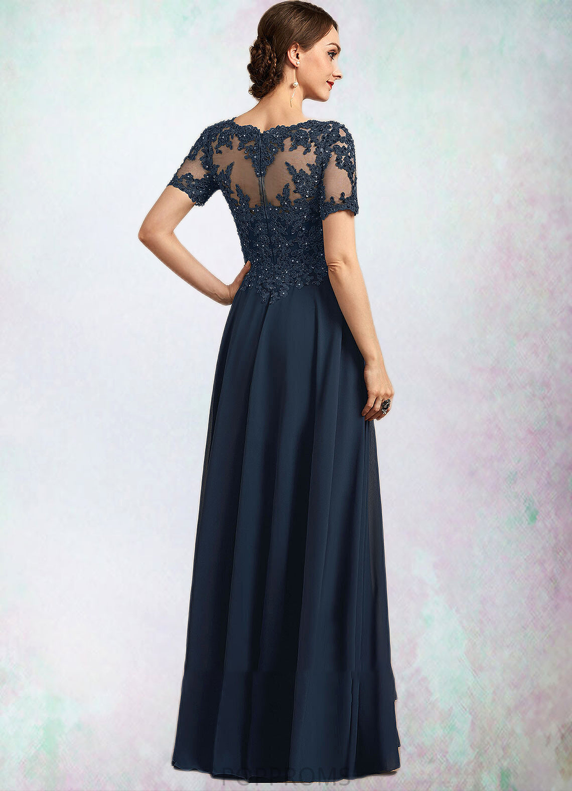 Marilyn A-Line Scoop Neck Floor-Length Chiffon Lace Mother of the Bride Dress With Beading Sequins PP6126P0014577