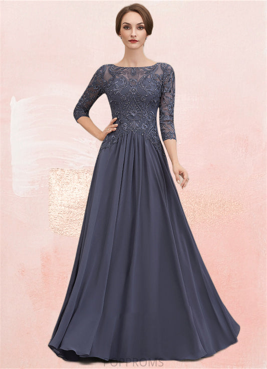 Jaslyn A-Line Scoop Neck Floor-Length Chiffon Lace Mother of the Bride Dress With Beading Sequins PP6126P0014578