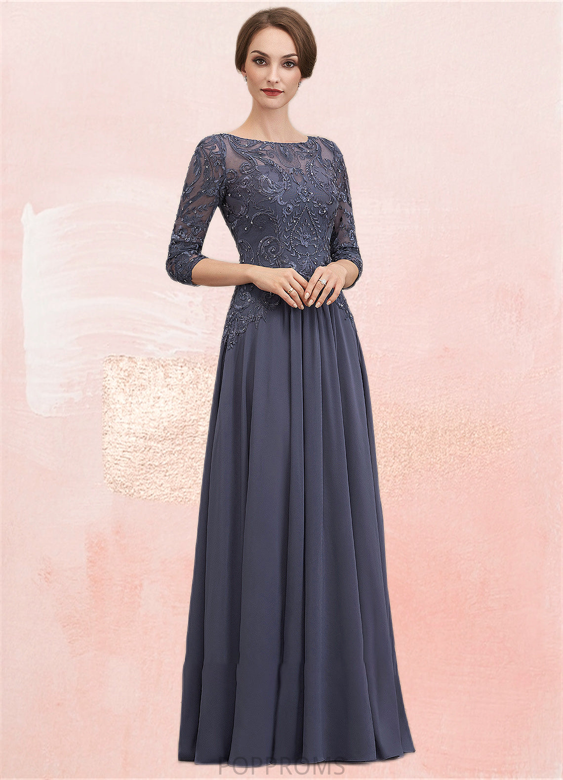 Jaslyn A-Line Scoop Neck Floor-Length Chiffon Lace Mother of the Bride Dress With Beading Sequins PP6126P0014578