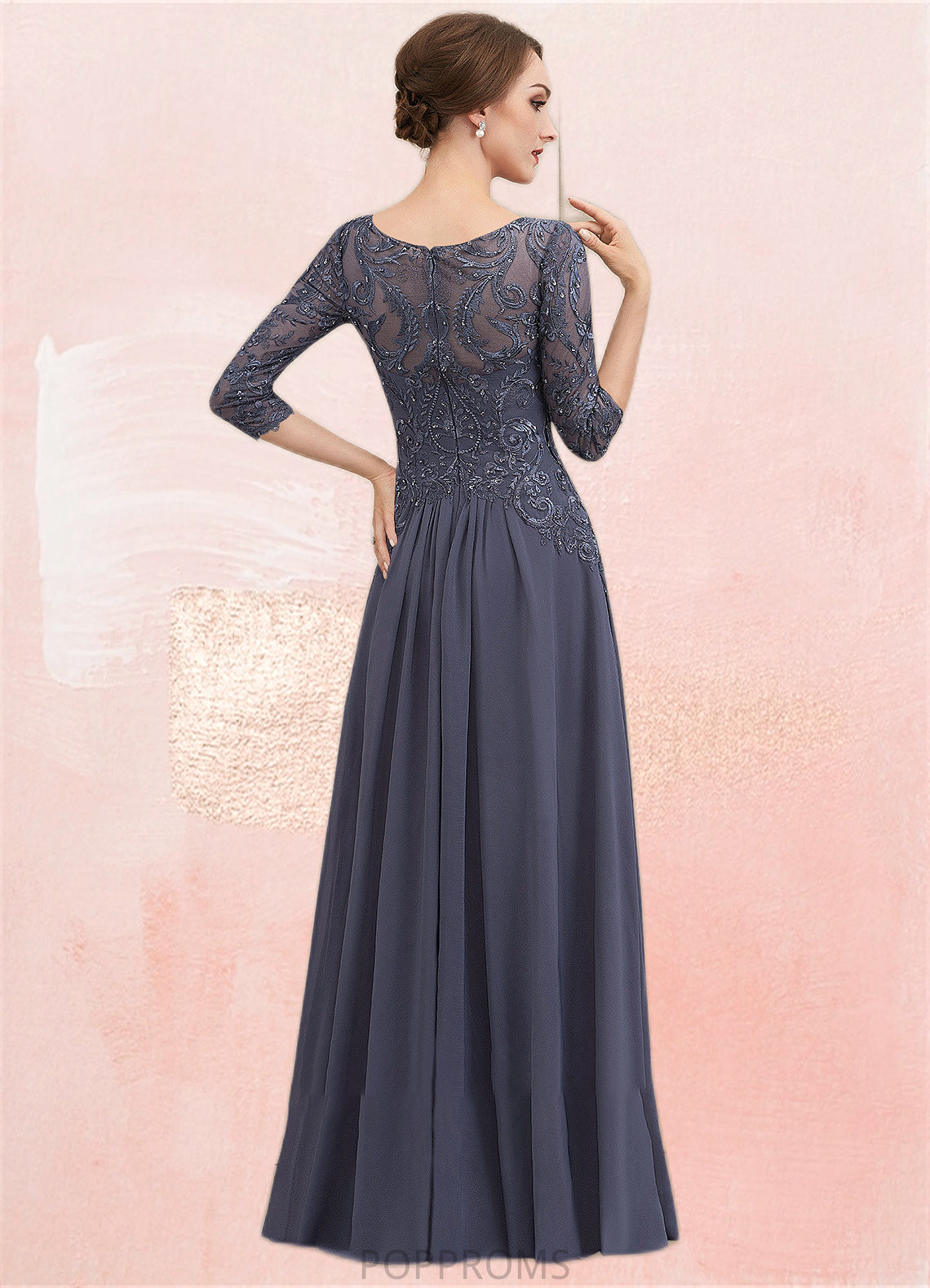 Jaslyn A-Line Scoop Neck Floor-Length Chiffon Lace Mother of the Bride Dress With Beading Sequins PP6126P0014578