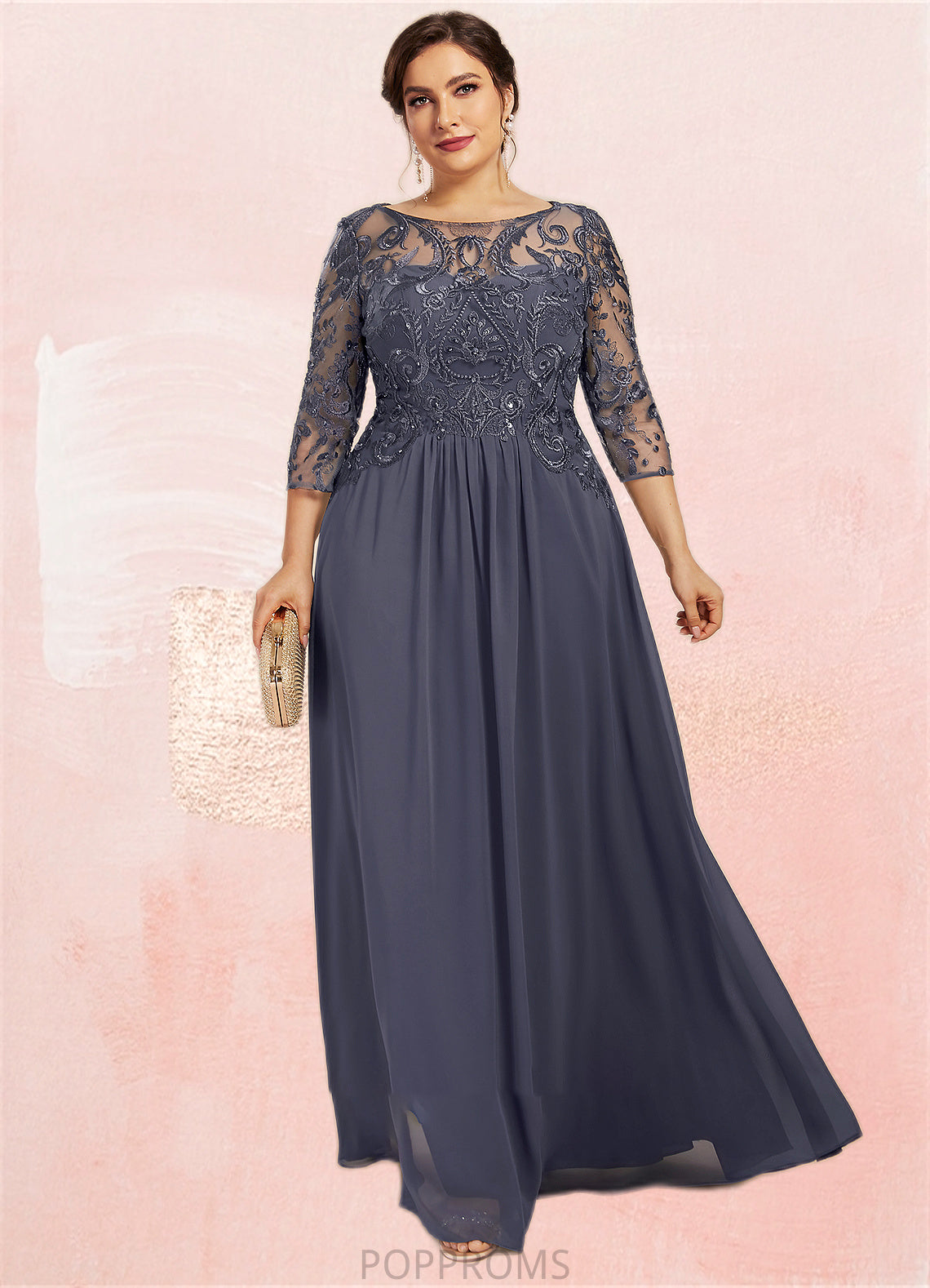 Jaslyn A-Line Scoop Neck Floor-Length Chiffon Lace Mother of the Bride Dress With Beading Sequins PP6126P0014578