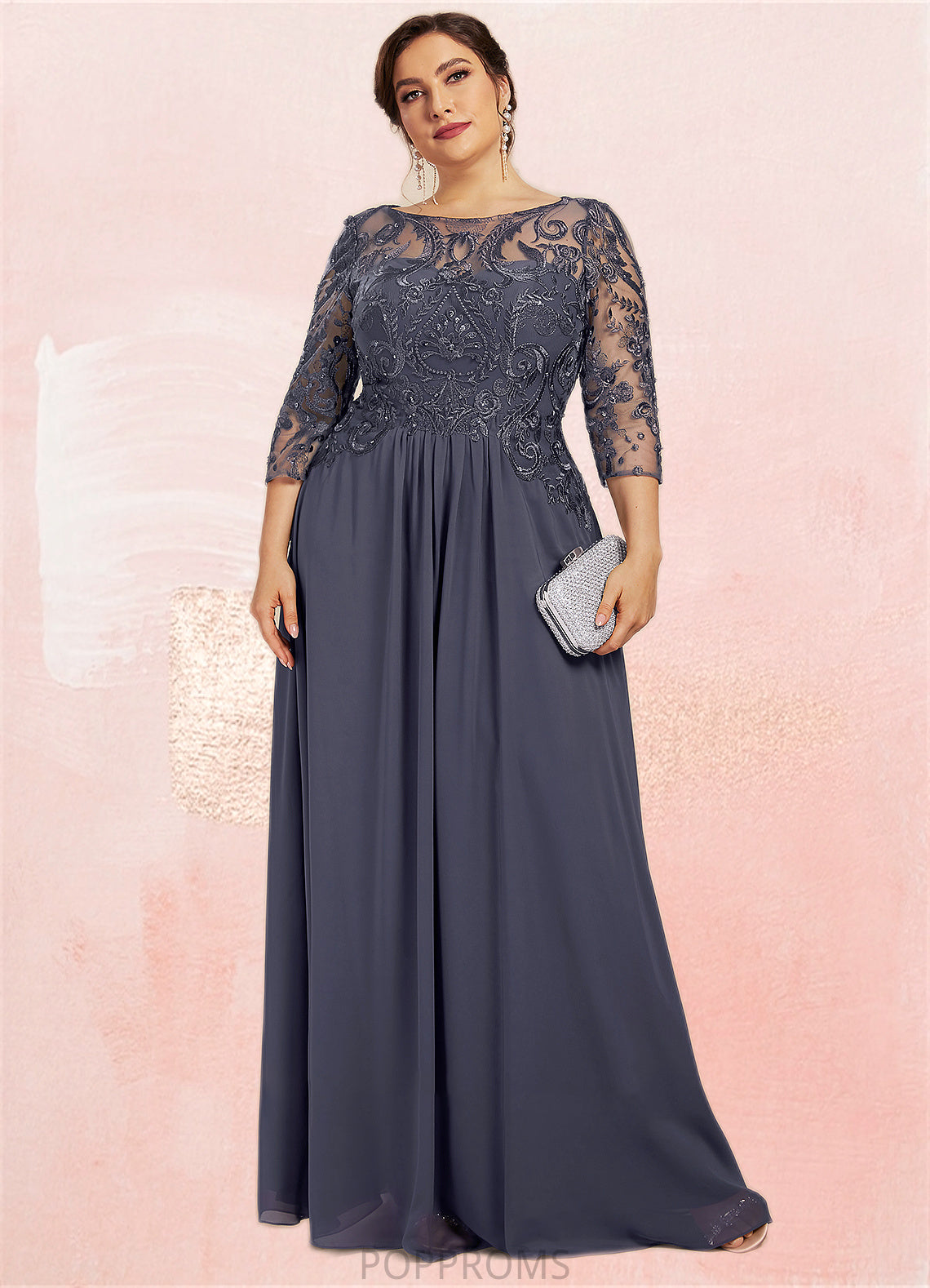 Jaslyn A-Line Scoop Neck Floor-Length Chiffon Lace Mother of the Bride Dress With Beading Sequins PP6126P0014578