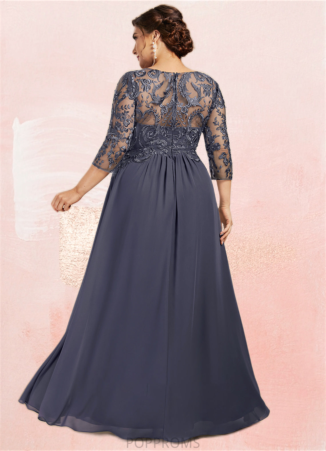 Jaslyn A-Line Scoop Neck Floor-Length Chiffon Lace Mother of the Bride Dress With Beading Sequins PP6126P0014578