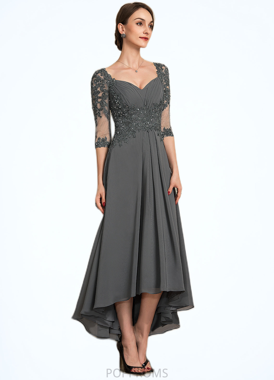 Chloe A-Line Sweetheart Asymmetrical Chiffon Lace Mother of the Bride Dress With Beading Sequins PP6126P0014579