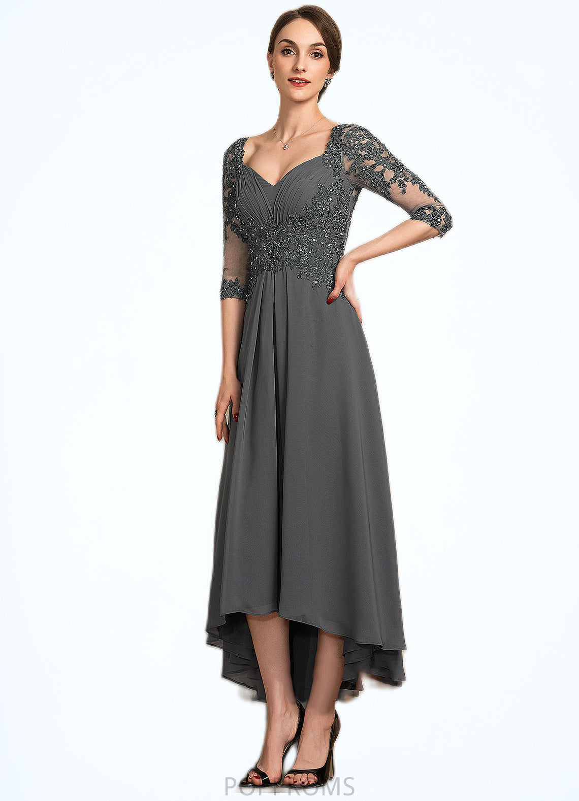 Chloe A-Line Sweetheart Asymmetrical Chiffon Lace Mother of the Bride Dress With Beading Sequins PP6126P0014579