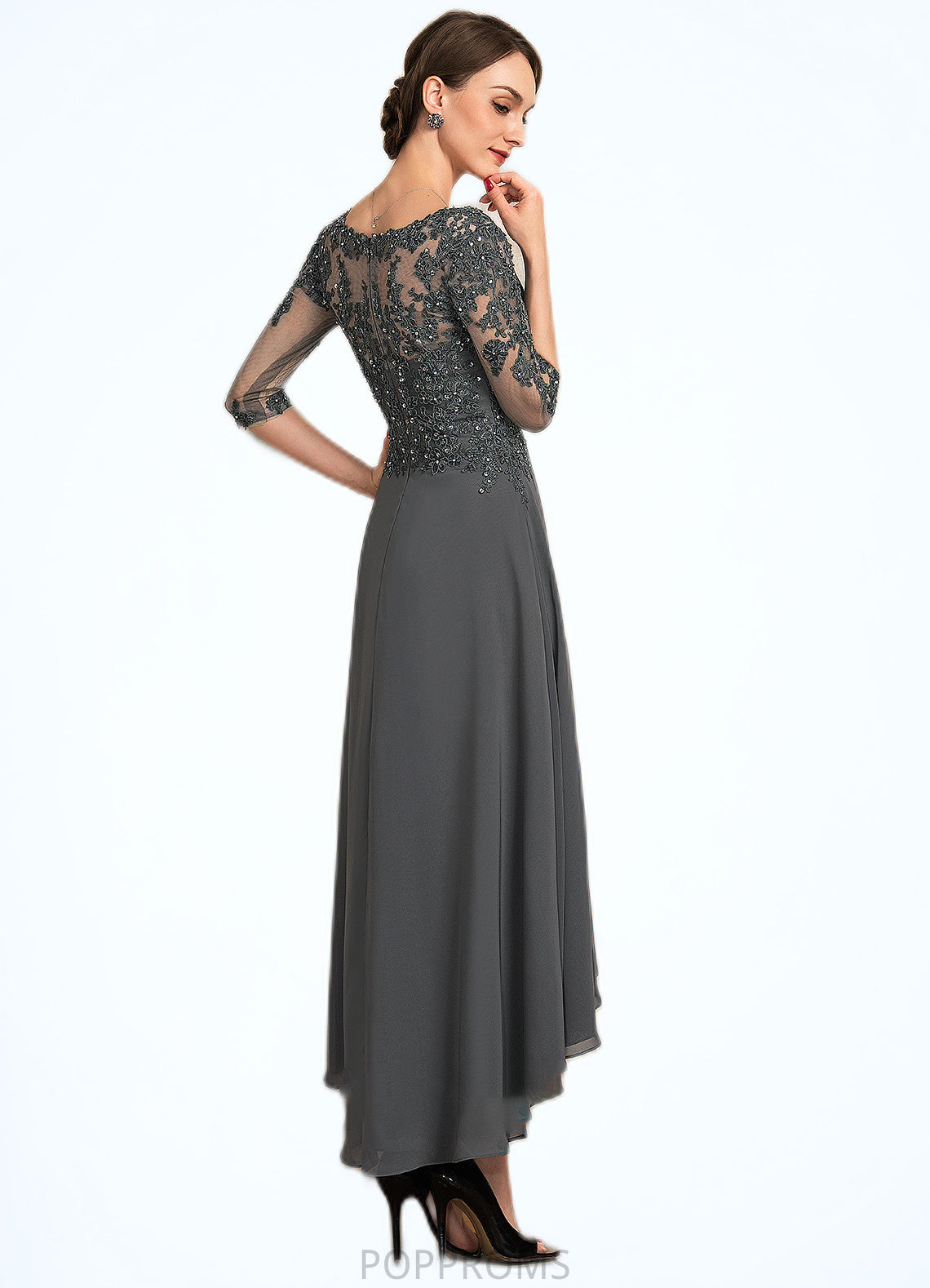 Chloe A-Line Sweetheart Asymmetrical Chiffon Lace Mother of the Bride Dress With Beading Sequins PP6126P0014579