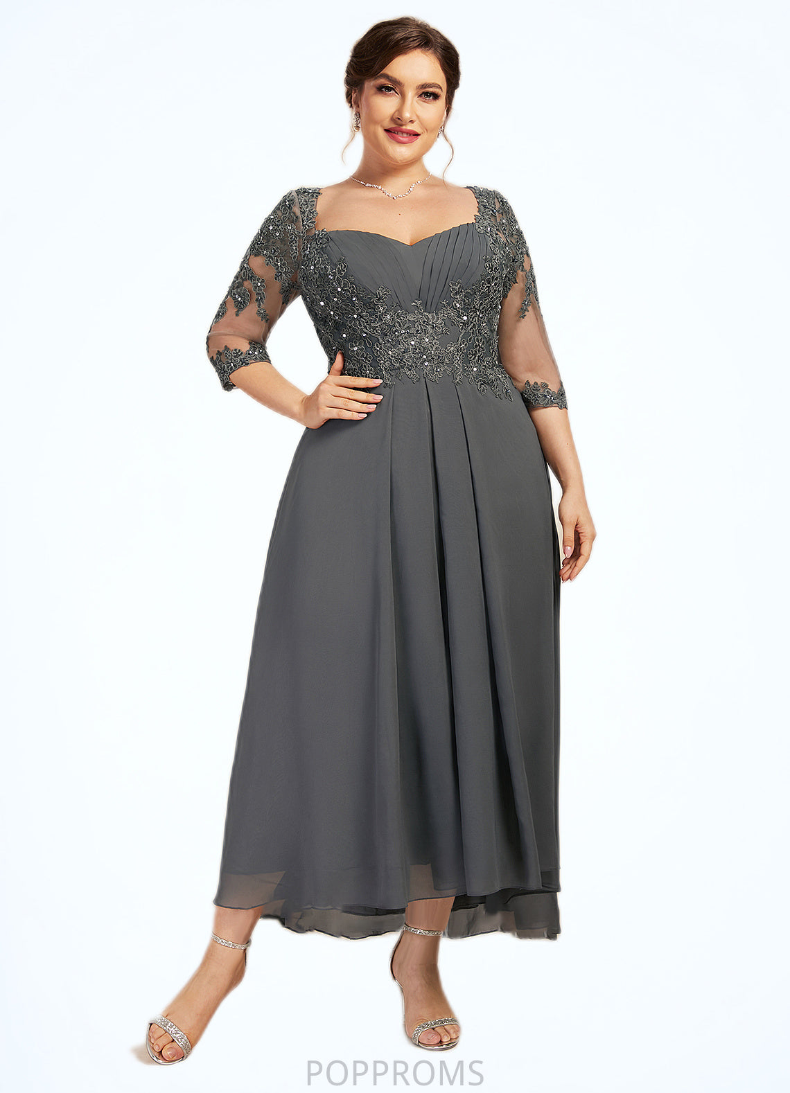 Chloe A-Line Sweetheart Asymmetrical Chiffon Lace Mother of the Bride Dress With Beading Sequins PP6126P0014579