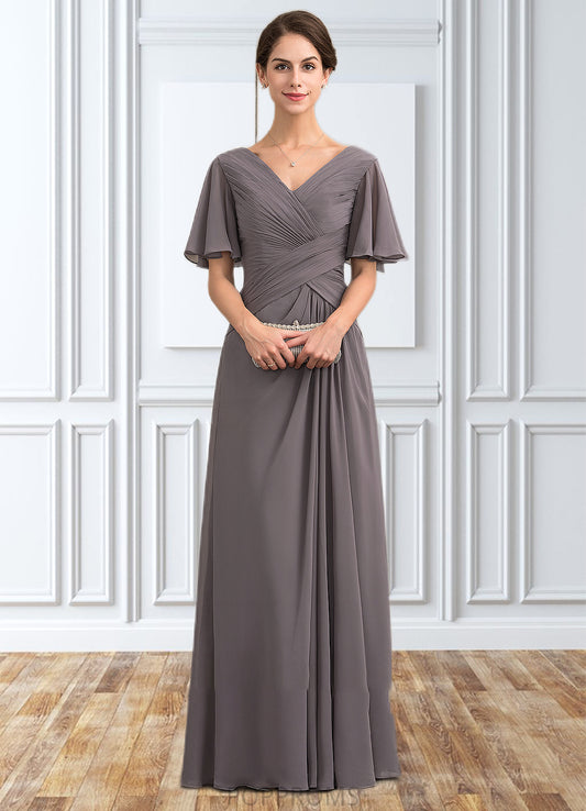 Shirley A-Line V-neck Floor-Length Chiffon Mother of the Bride Dress With Ruffle PP6126P0014581