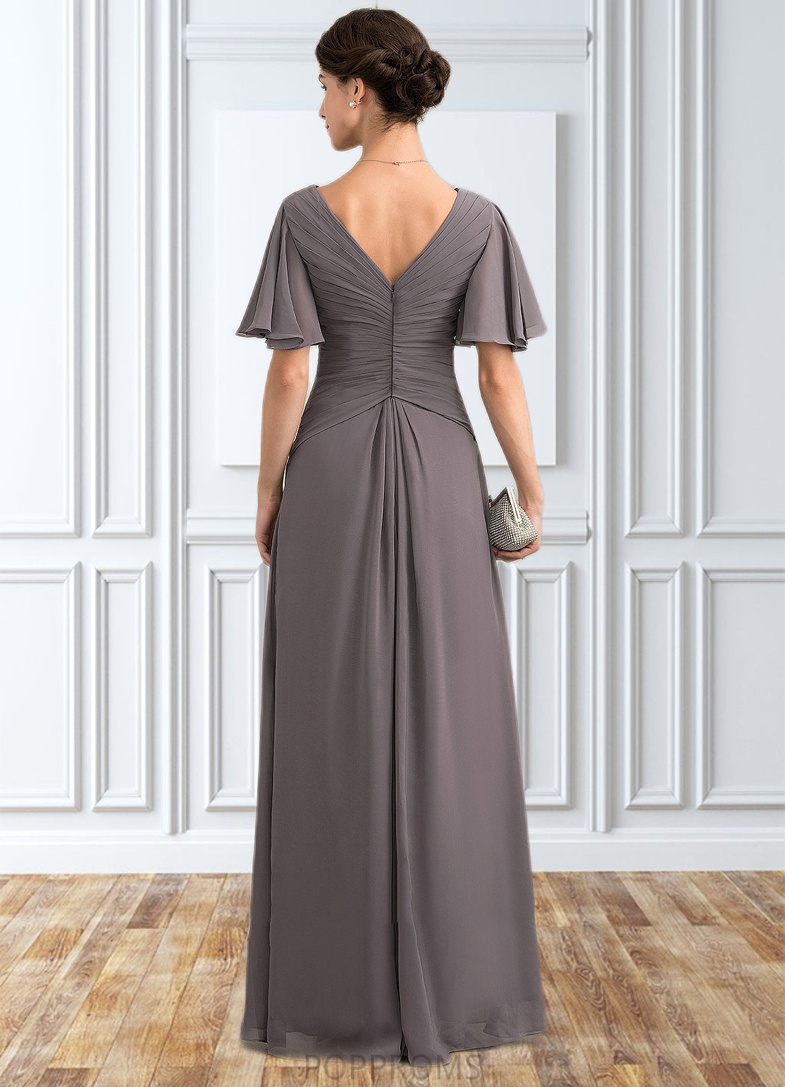 Shirley A-Line V-neck Floor-Length Chiffon Mother of the Bride Dress With Ruffle PP6126P0014581