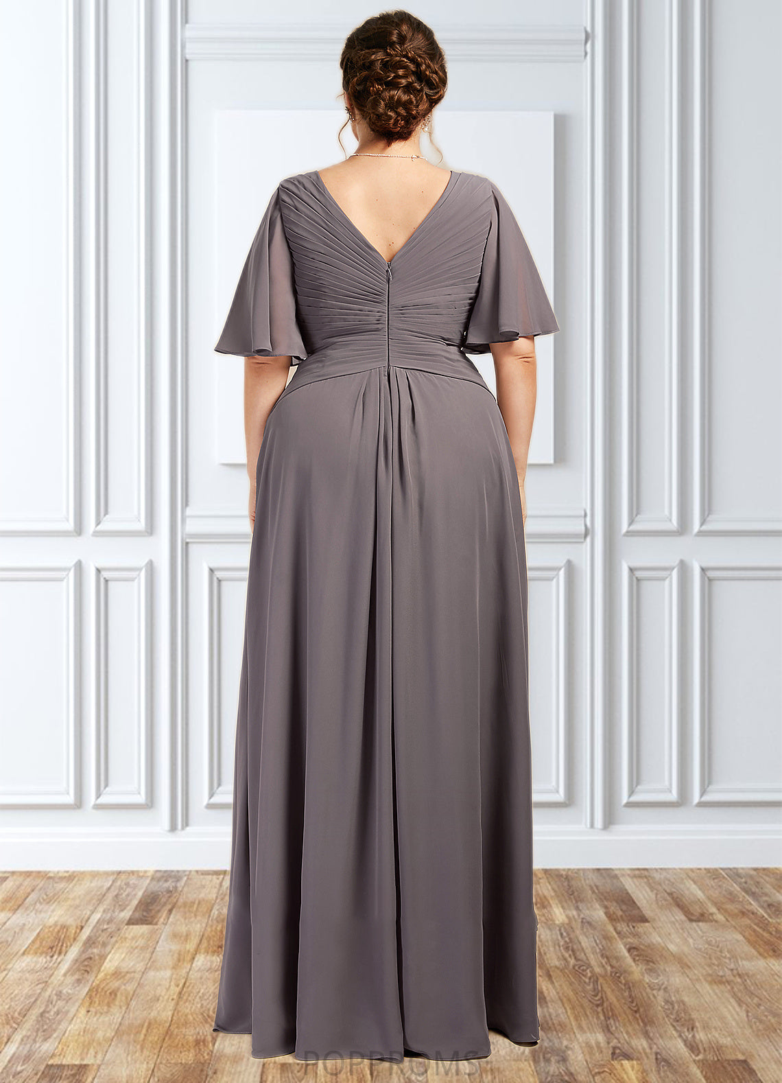 Shirley A-Line V-neck Floor-Length Chiffon Mother of the Bride Dress With Ruffle PP6126P0014581