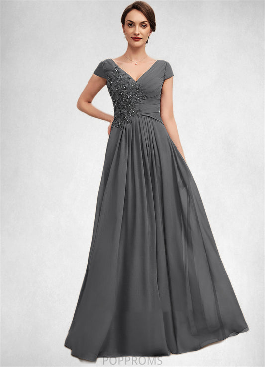 Sadie A-Line V-neck Floor-Length Chiffon Mother of the Bride Dress With Ruffle Lace Beading Sequins PP6126P0014582