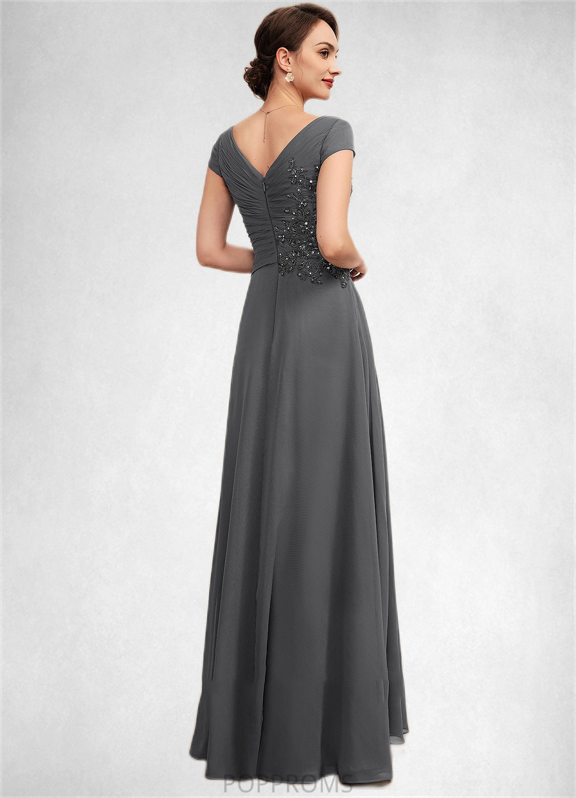 Sadie A-Line V-neck Floor-Length Chiffon Mother of the Bride Dress With Ruffle Lace Beading Sequins PP6126P0014582