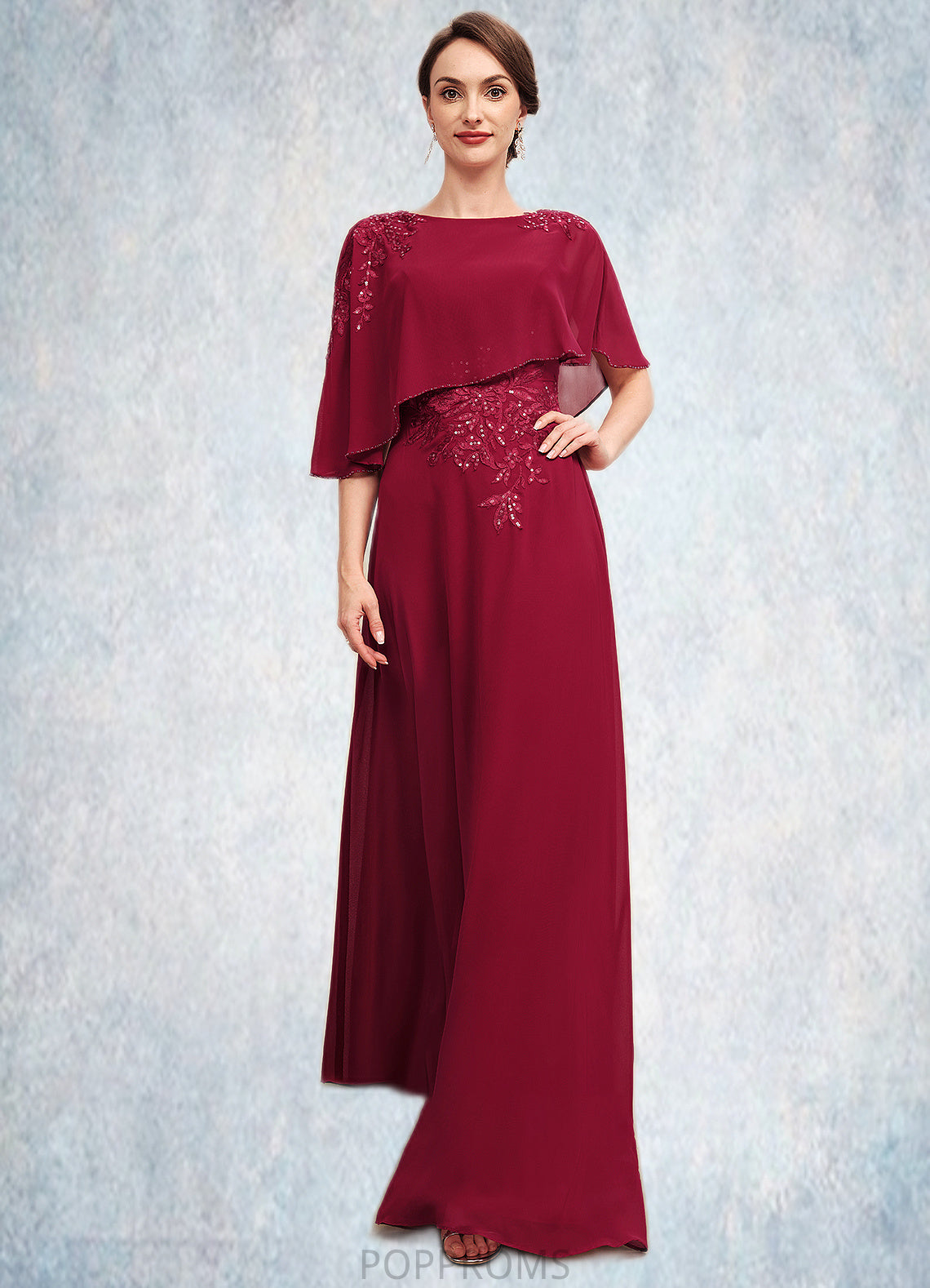 Nora A-Line Scoop Neck Floor-Length Chiffon Mother of the Bride Dress With Lace Beading Sequins PP6126P0014583