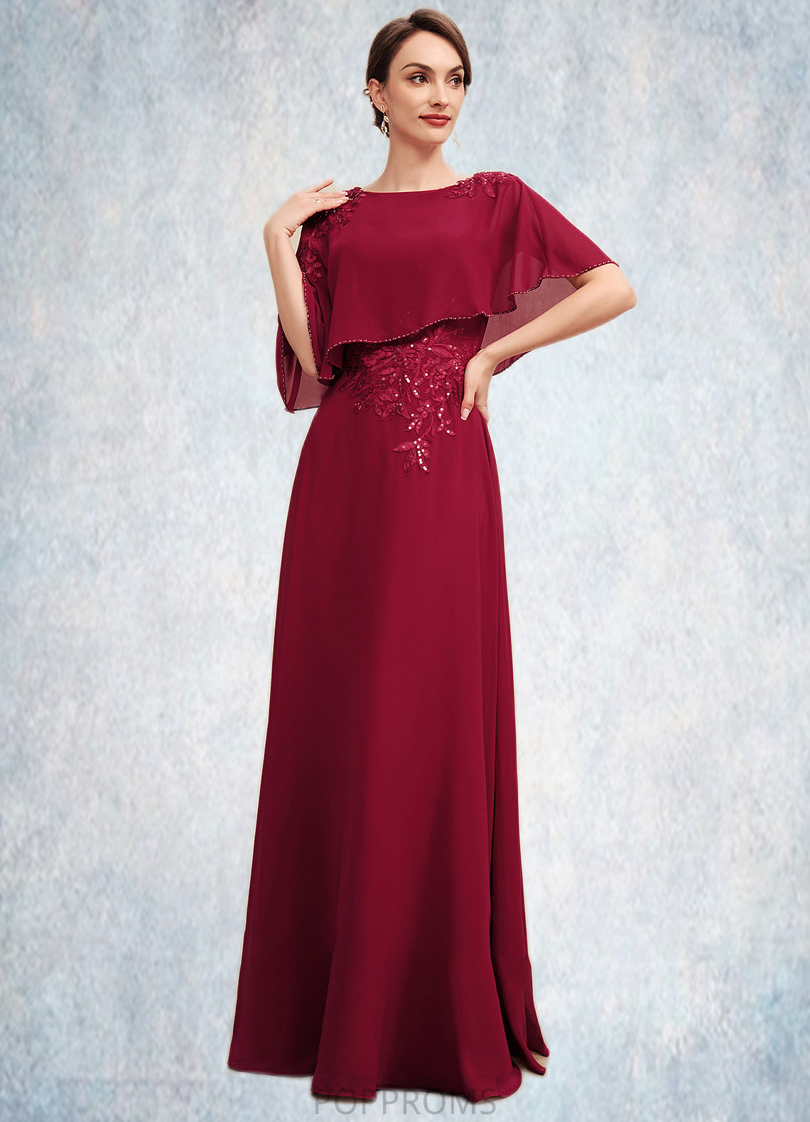 Nora A-Line Scoop Neck Floor-Length Chiffon Mother of the Bride Dress With Lace Beading Sequins PP6126P0014583