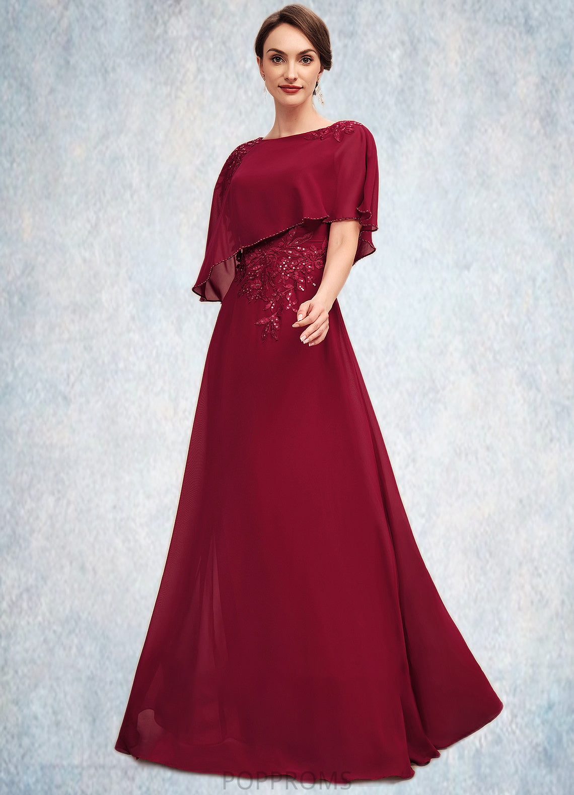 Nora A-Line Scoop Neck Floor-Length Chiffon Mother of the Bride Dress With Lace Beading Sequins PP6126P0014583