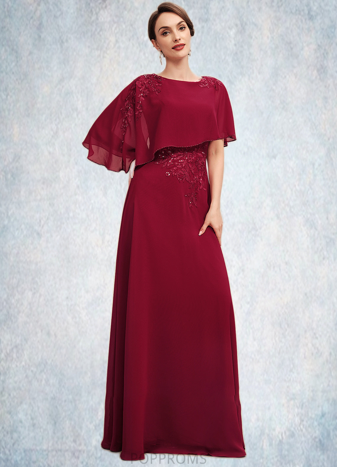 Nora A-Line Scoop Neck Floor-Length Chiffon Mother of the Bride Dress With Lace Beading Sequins PP6126P0014583