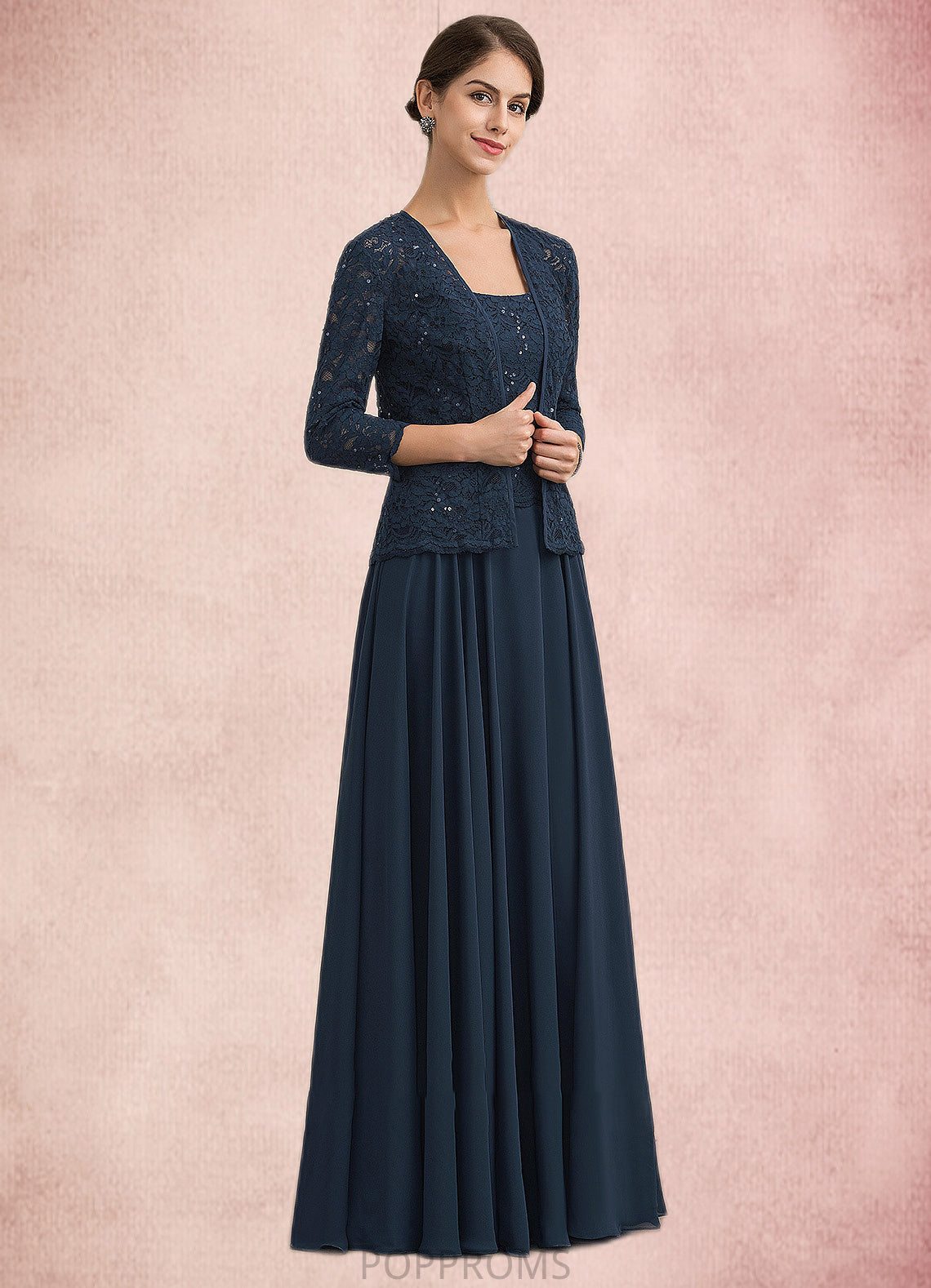 Ariana A-Line Square Neckline Floor-Length Chiffon Lace Mother of the Bride Dress With Sequins PP6126P0014587