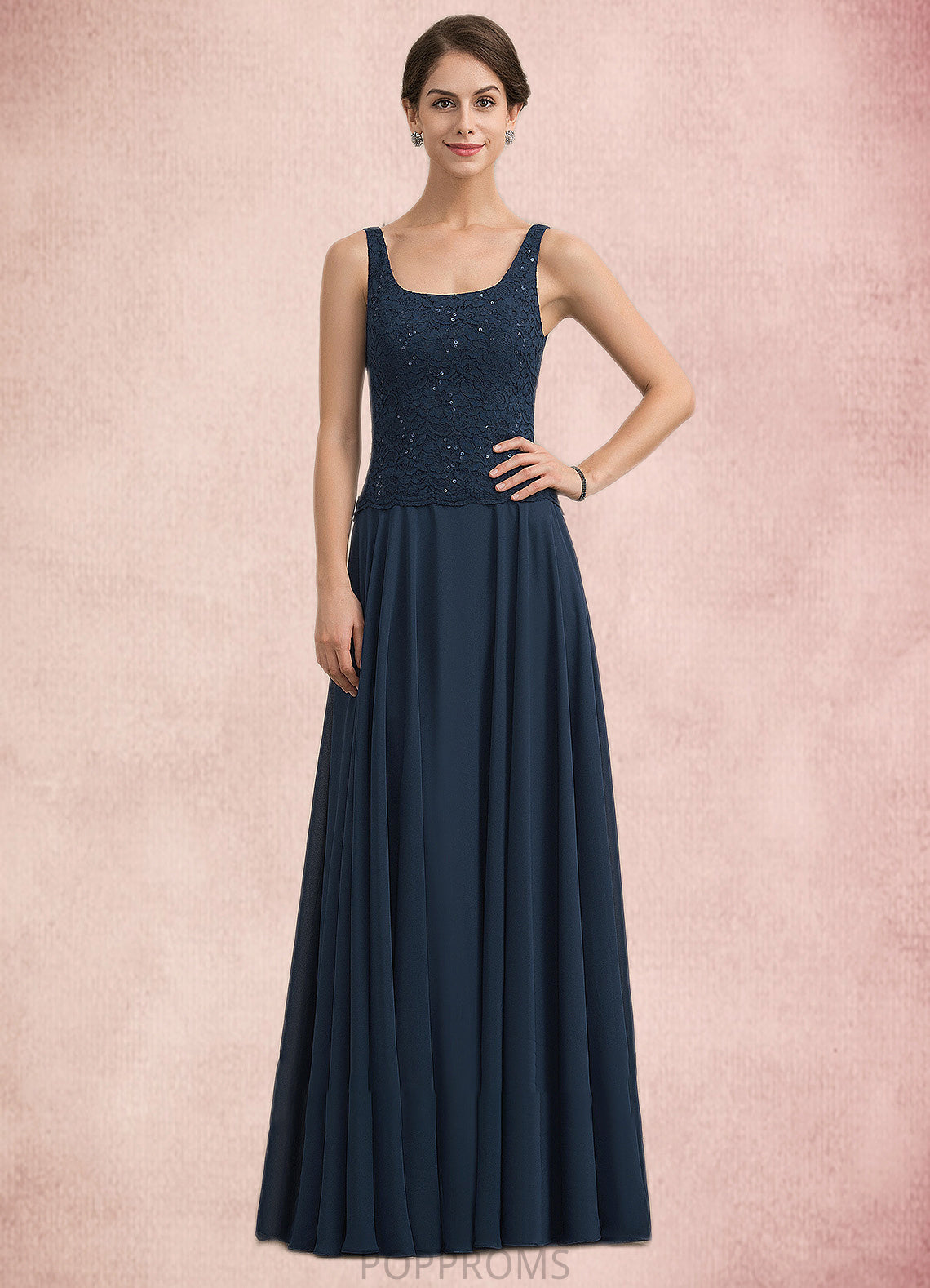 Ariana A-Line Square Neckline Floor-Length Chiffon Lace Mother of the Bride Dress With Sequins PP6126P0014587