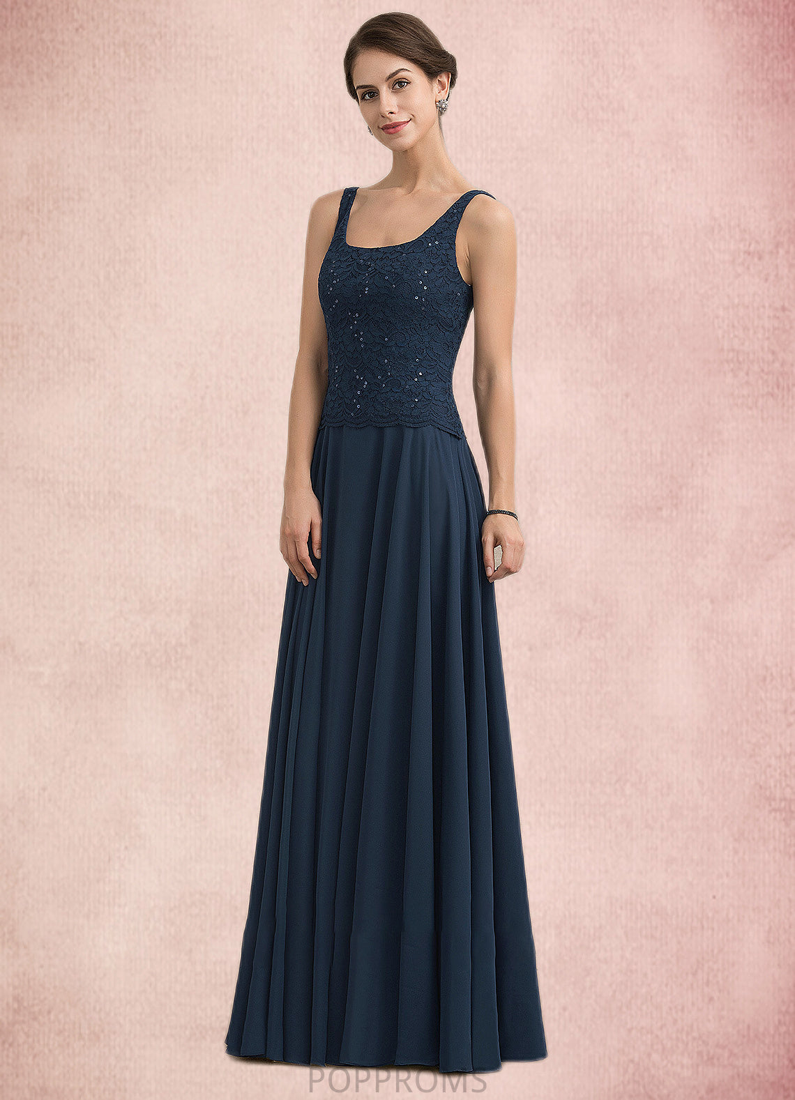 Ariana A-Line Square Neckline Floor-Length Chiffon Lace Mother of the Bride Dress With Sequins PP6126P0014587